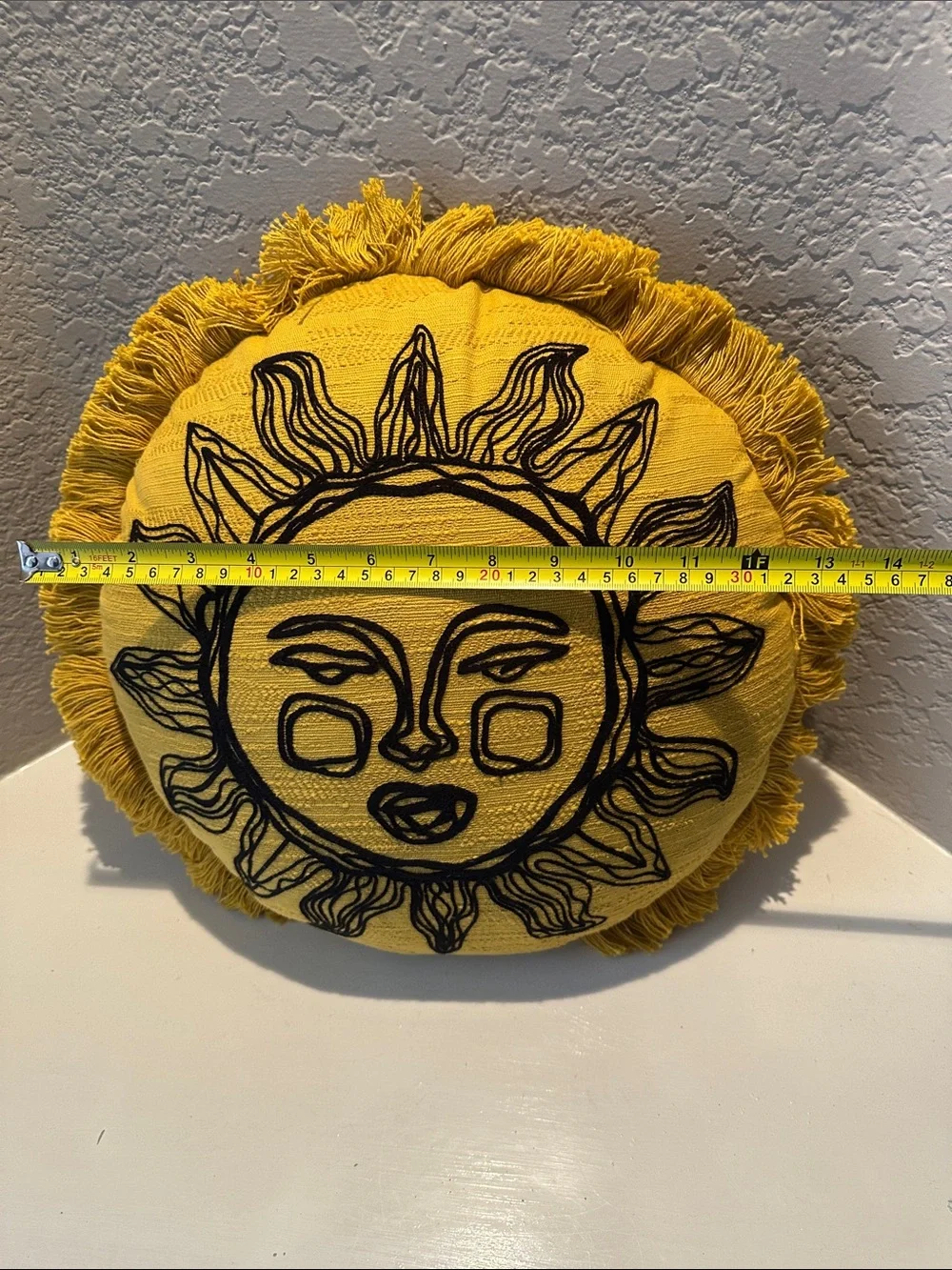 Opalhouse x Jungalow Sun Face Round Throw Pillow 16” Boho Fringe Yellow - Picture 5 of 5